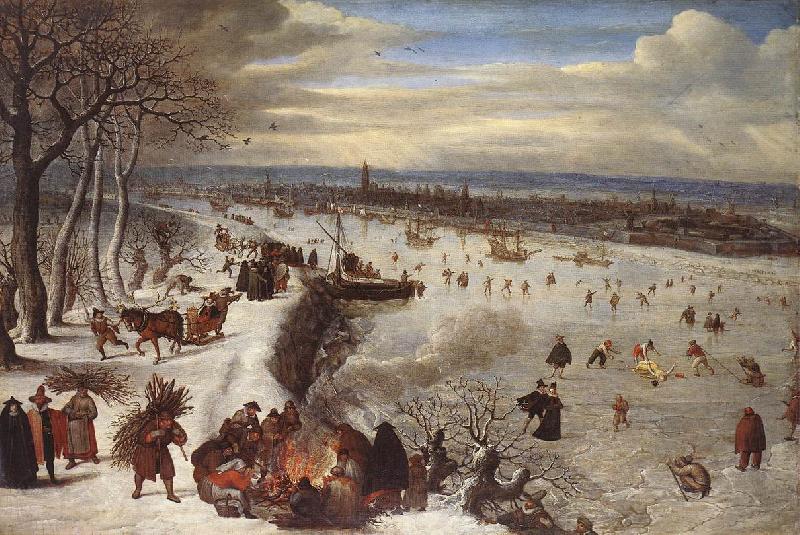 VALKENBORCH, Lucas van View of Antwerp with the Frozen Schelde tg Norge oil painting art